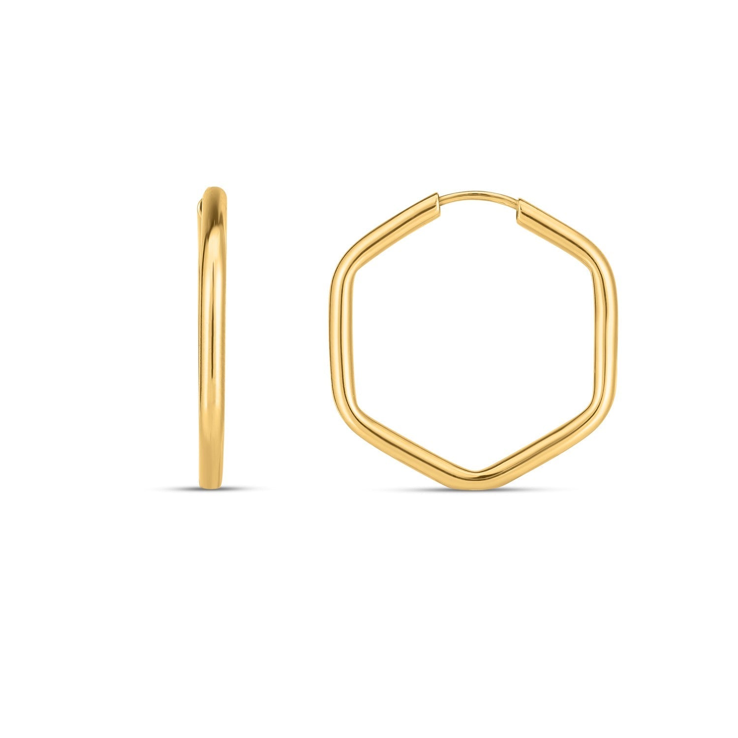 14k Yellow Gold Endless Hexagon Hoop Earrings - earrings