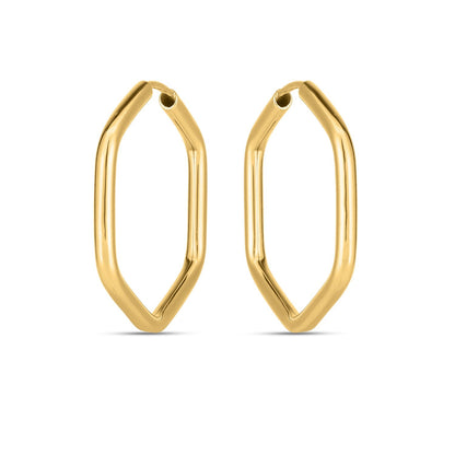 14k Yellow Gold Endless Hexagon Hoop Earrings - DestGlow