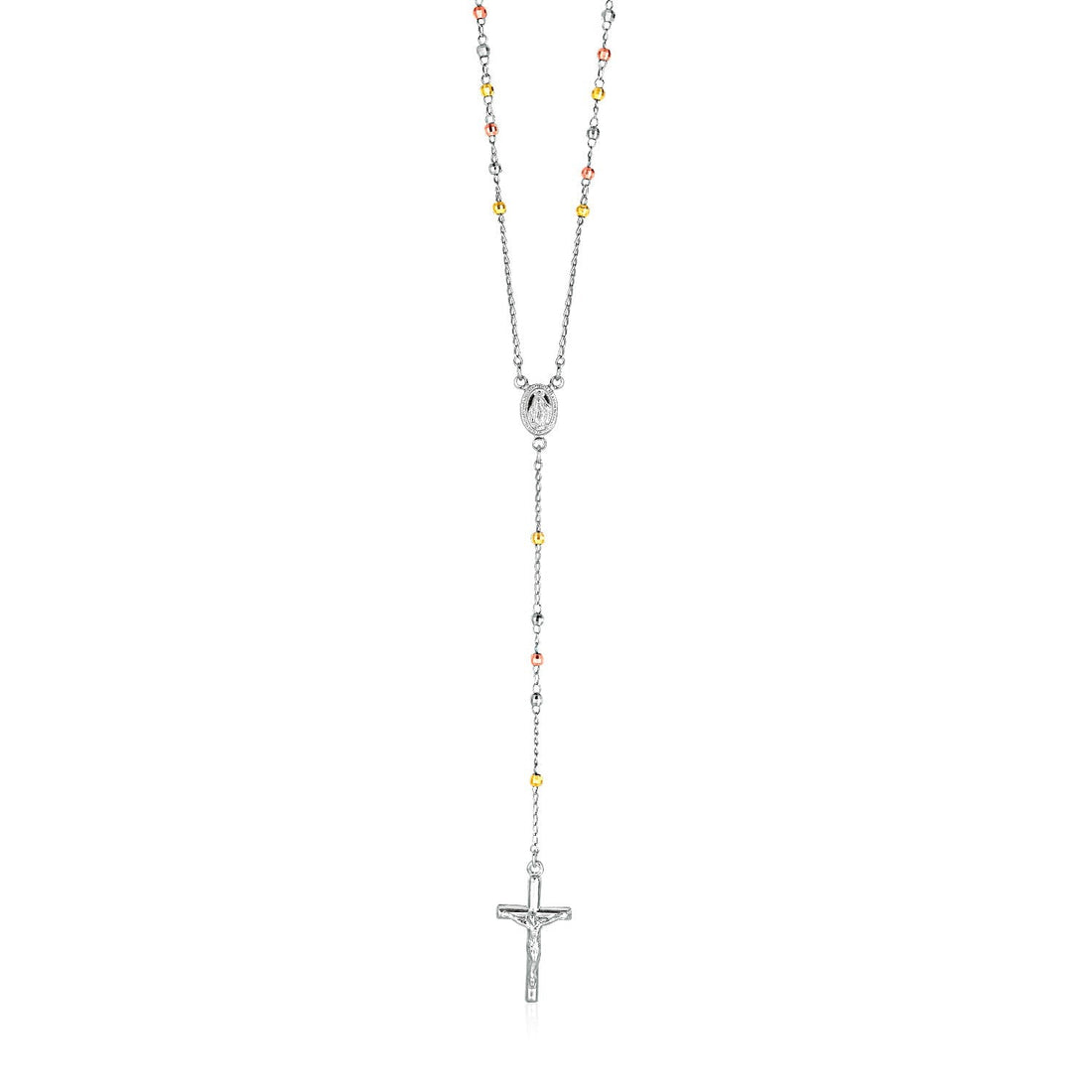 Three Toned Rosary Chain and Bead Necklace in Sterling Silver - DestGlow