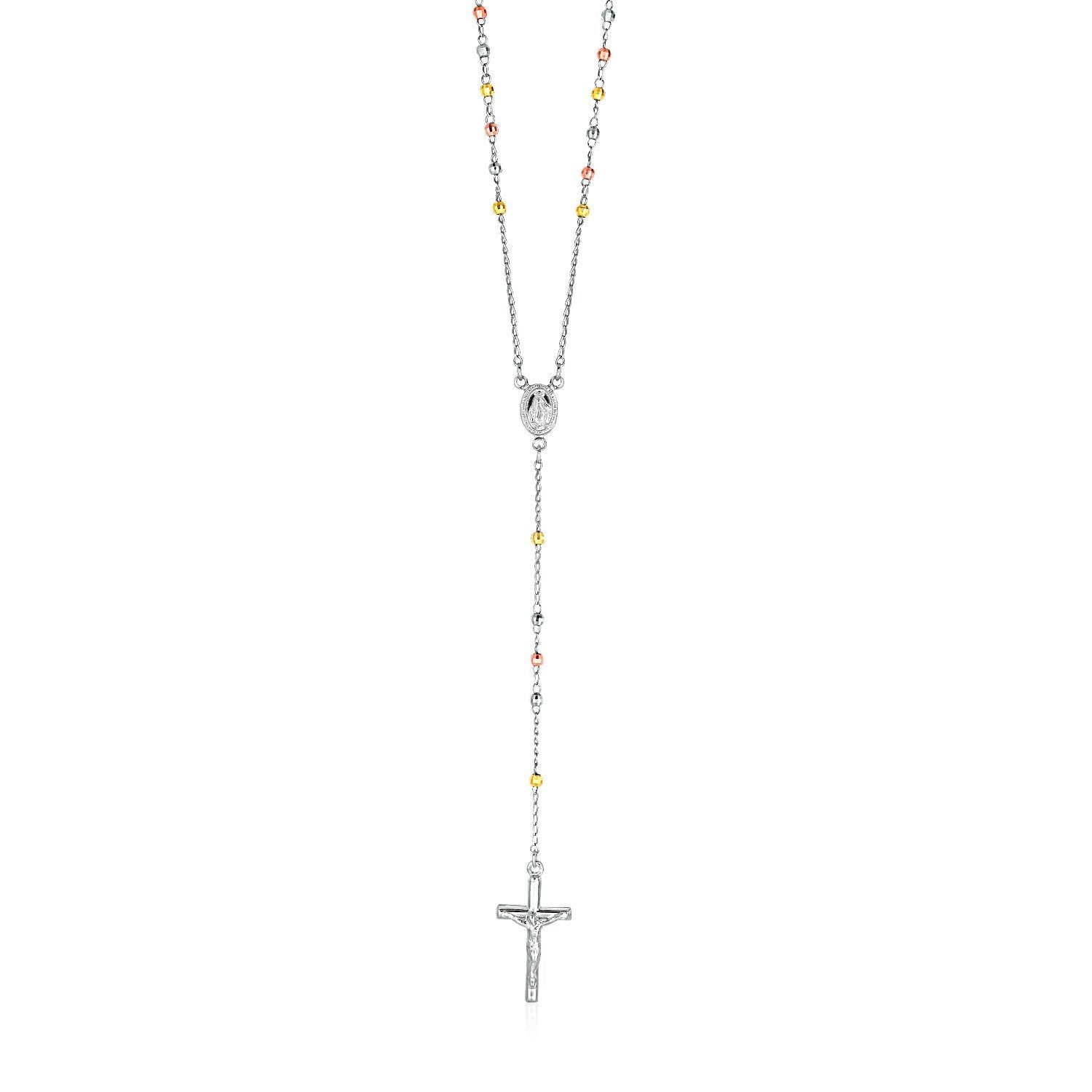 Three Toned Rosary Chain and Bead Necklace in Sterling Silver by Avera Group
