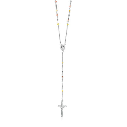 Three Toned Rosary Chain and Bead Necklace in Sterling Silver 