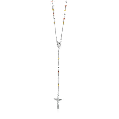 Three Toned Rosary Chain and Bead Necklace in Sterling Silver 