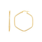 14K Yellow Gold Hexagon Hoop Rounded Edge Earrings - earrings