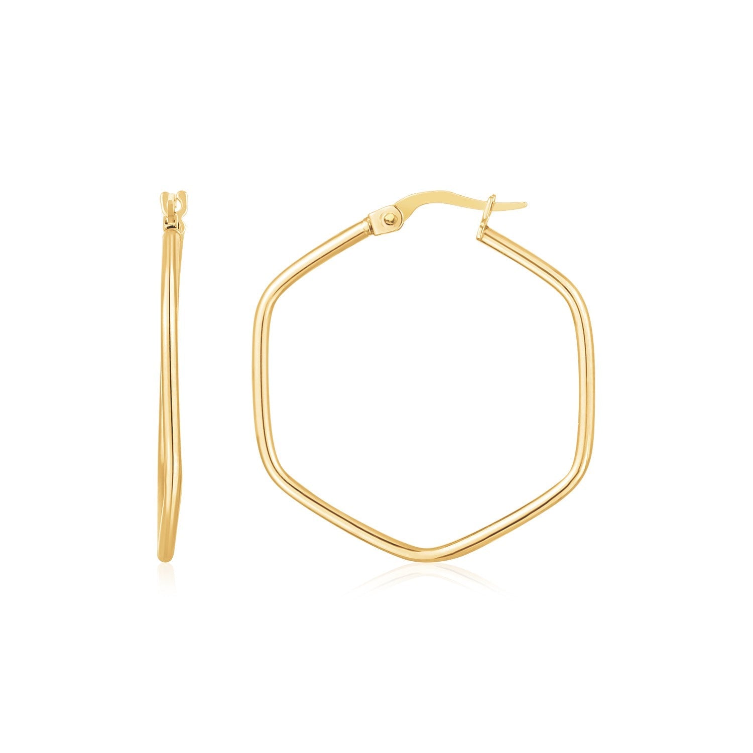 14K Yellow Gold Hexagon Hoop Rounded Edge Earrings - earrings