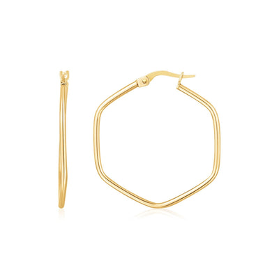 14K Yellow Gold Hexagon Hoop Rounded Edge Earrings - earrings