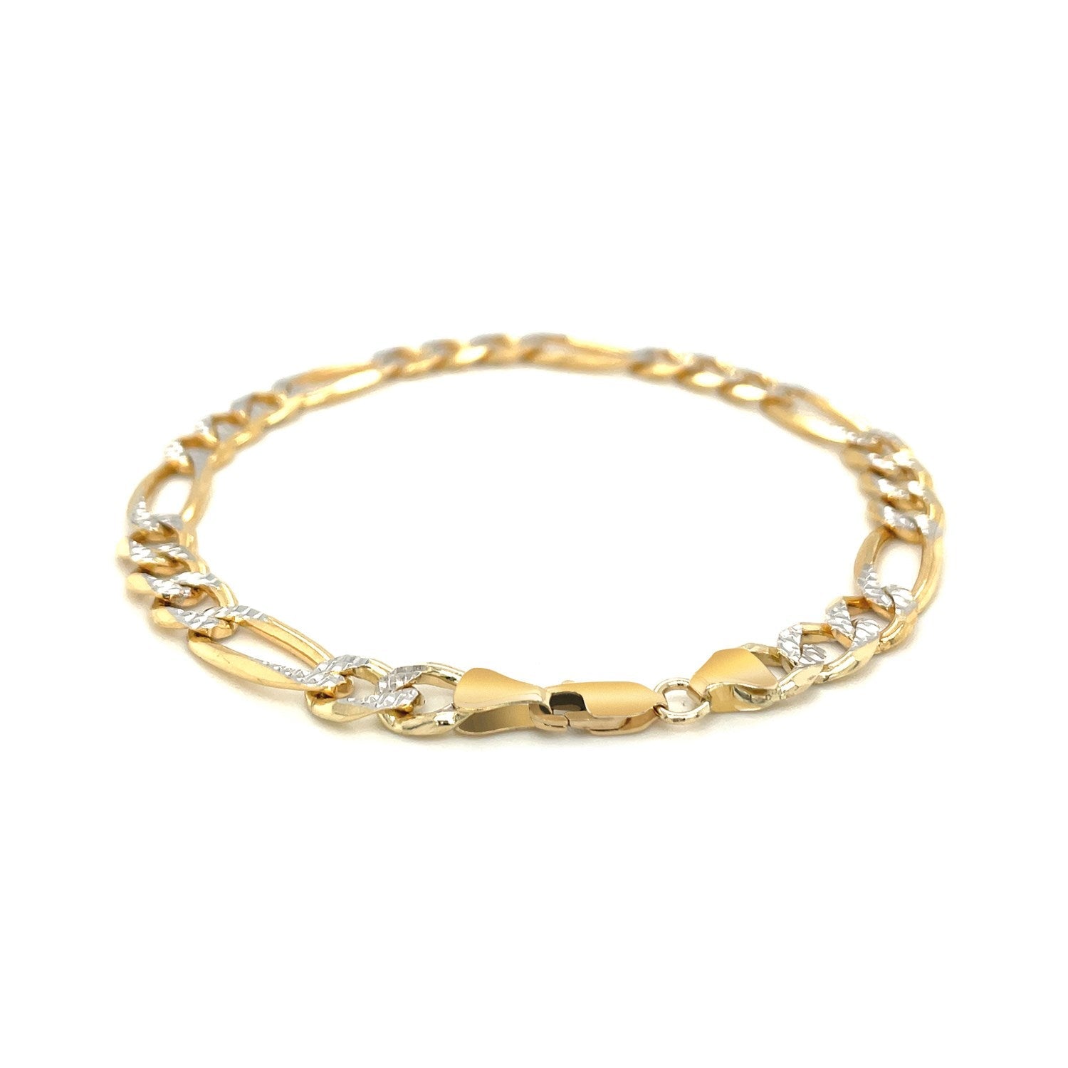 7.0mm 14K Yellow Two Tone Solid Pave Figaro Bracelet by Bids.com