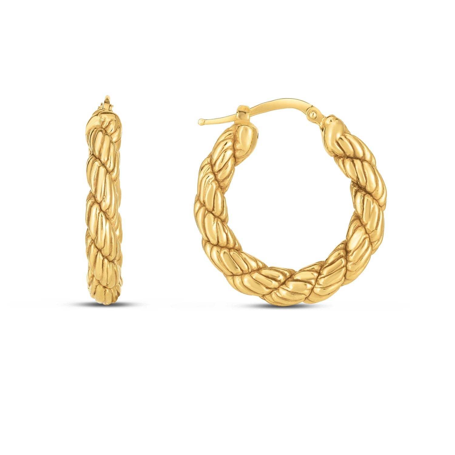 14k Yellow Gold Rope Hoop Earrings - earrings