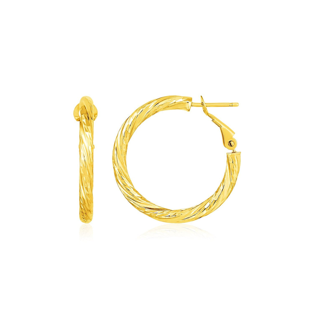 14k Yellow Gold Petite Twisted Round Hoop Earrings(3x15mm) - earrings