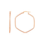 14K Rose Gold Hexagon Hoop Rounded Edge Earrings - earrings