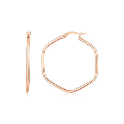 14K Rose Gold Hexagon Hoop Rounded Edge Earrings - earrings