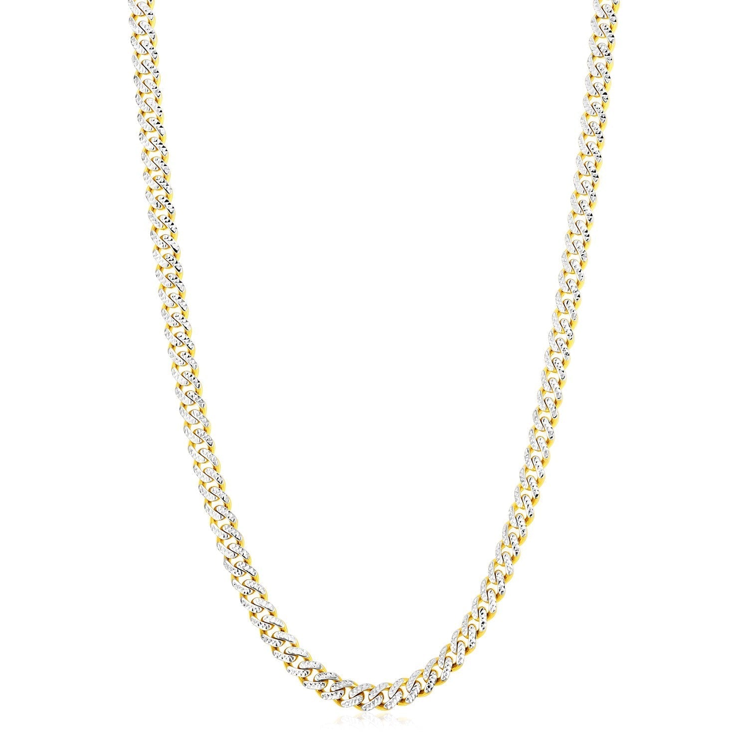 14k Yellow Gold White Pave High Polish Modern Lite Miami Cuban Chain (6.5mm) 
