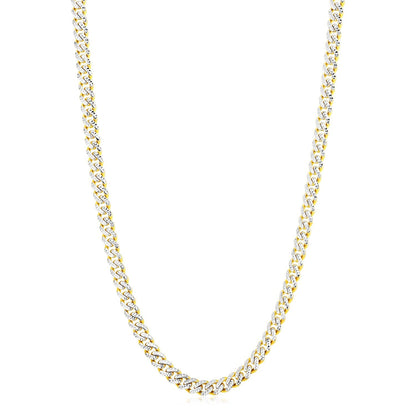 14k Yellow Gold White Pave High Polish Modern Lite Miami Cuban Chain (6.5mm) 