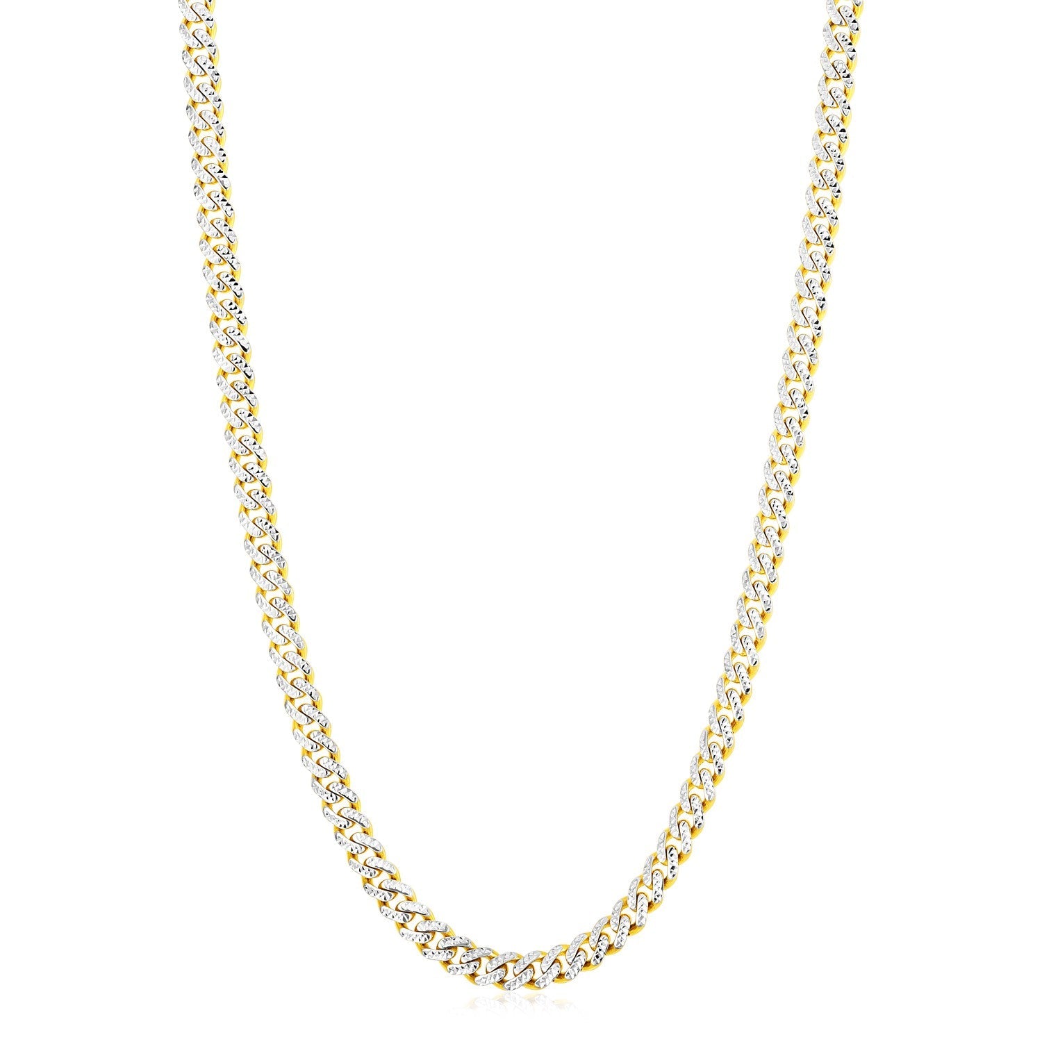14k Yellow Gold White Pave High Polish Modern Lite Miami Cuban Chain (6.5mm) by Bids.com