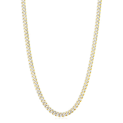 14k Yellow Gold White Pave High Polish Modern Lite Miami Cuban Chain (6.5mm) by Bids.com