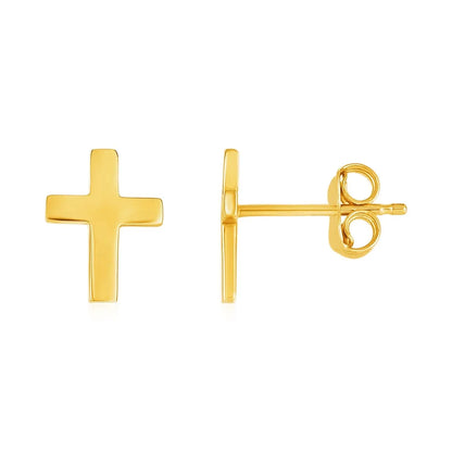 14k Yellow Gold Post Earrings with Crosses 