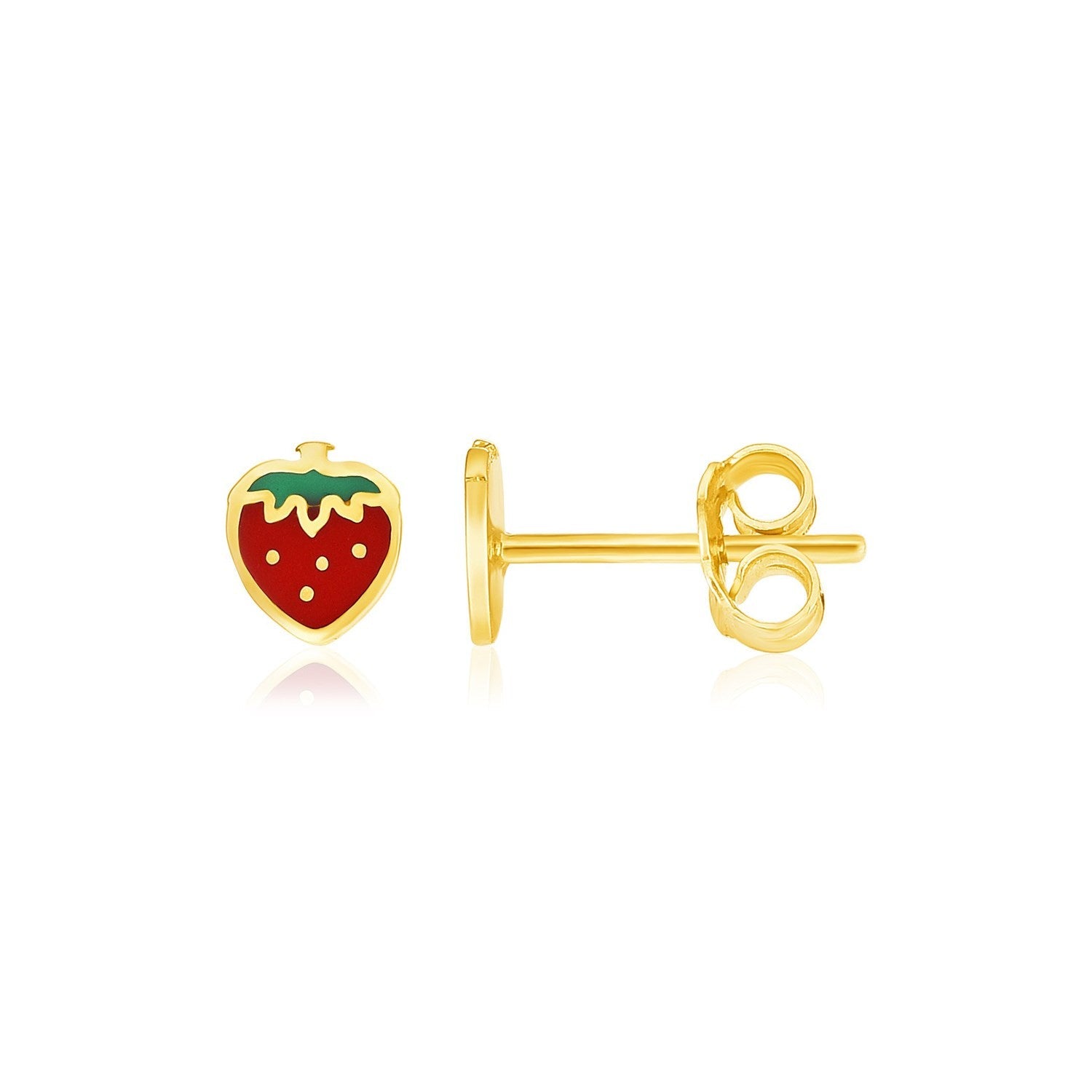 14k Yellow Gold Enameled Strawberry Childrens Earrings - accessories