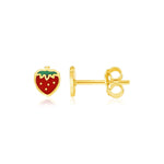 14k Yellow Gold Enameled Strawberry Childrens Earrings - accessories