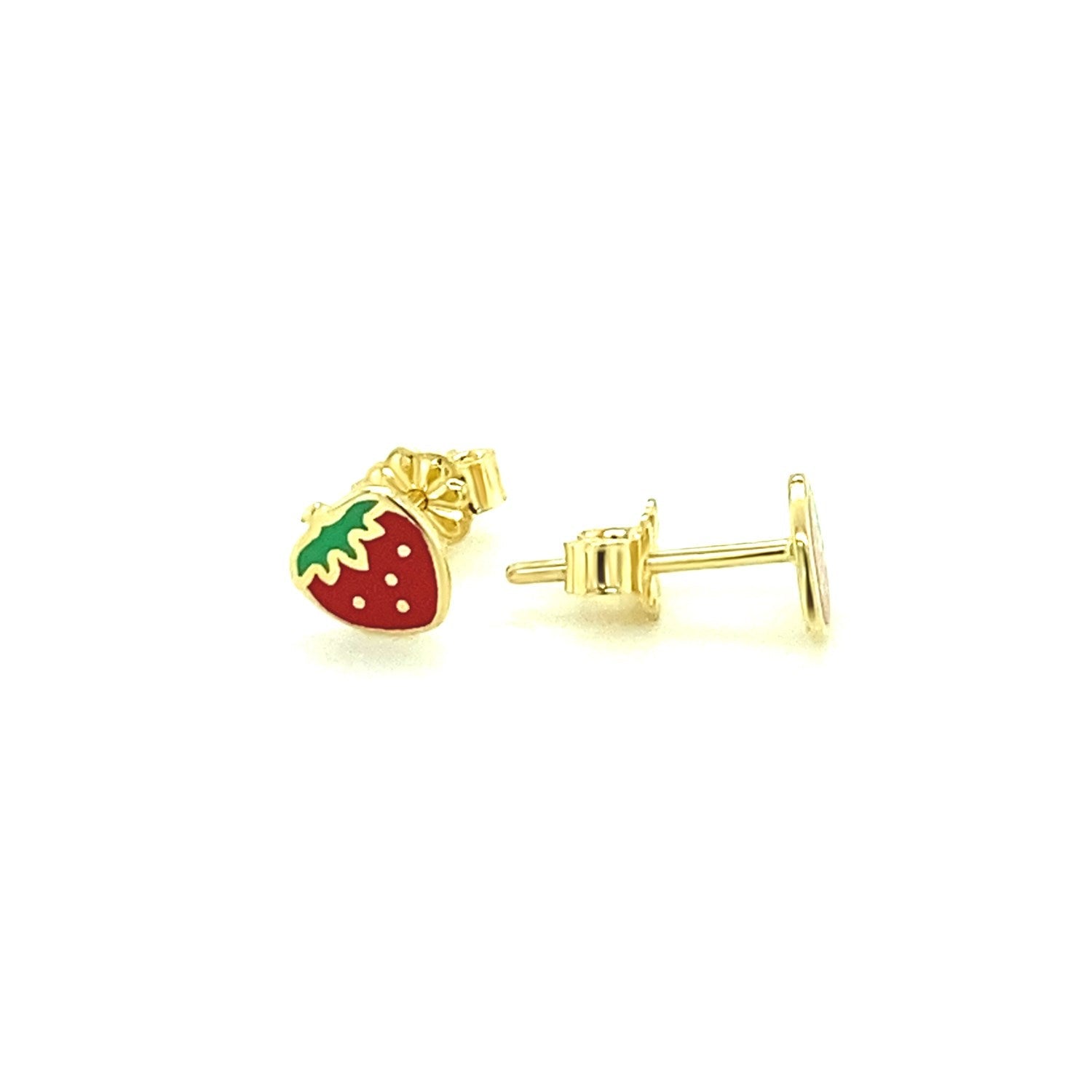 14k Yellow Gold Enameled Strawberry Childrens Earrings - DestGlow