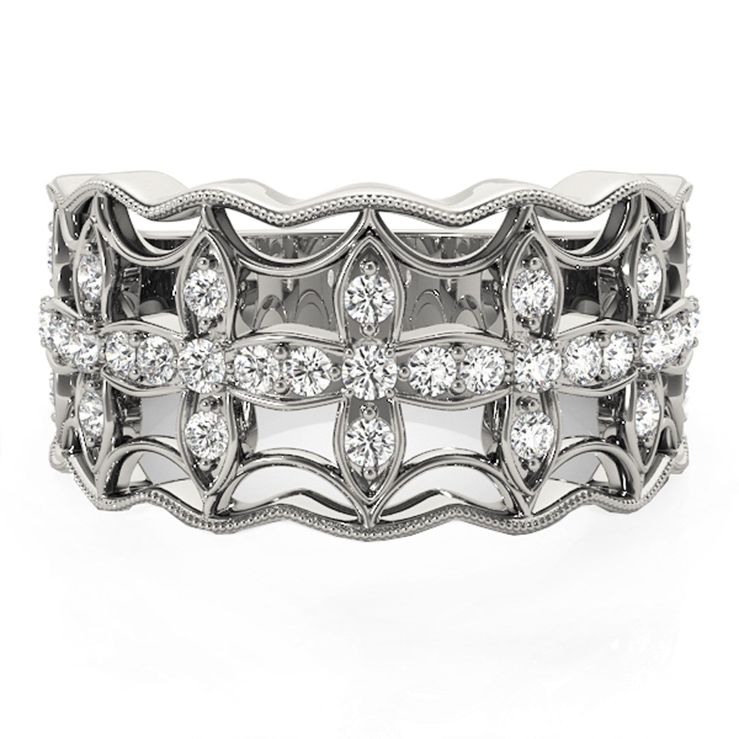 Diamond Studded Four Leaf Clover Motif Ring in 14k White Gold (1/4 cttw) by Bids.com