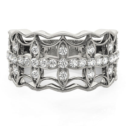 Diamond Studded Four Leaf Clover Motif Ring in 14k White Gold (1/4 cttw) by Bids.com