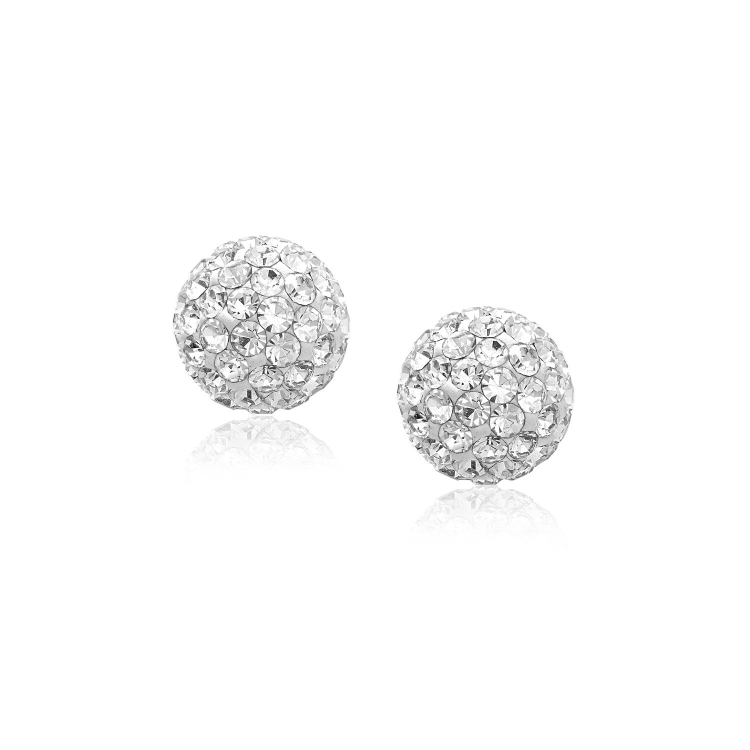 White Tone Crystal Ball Stud Earrings in 14k Yellow Gold(8mm) - DestGlow