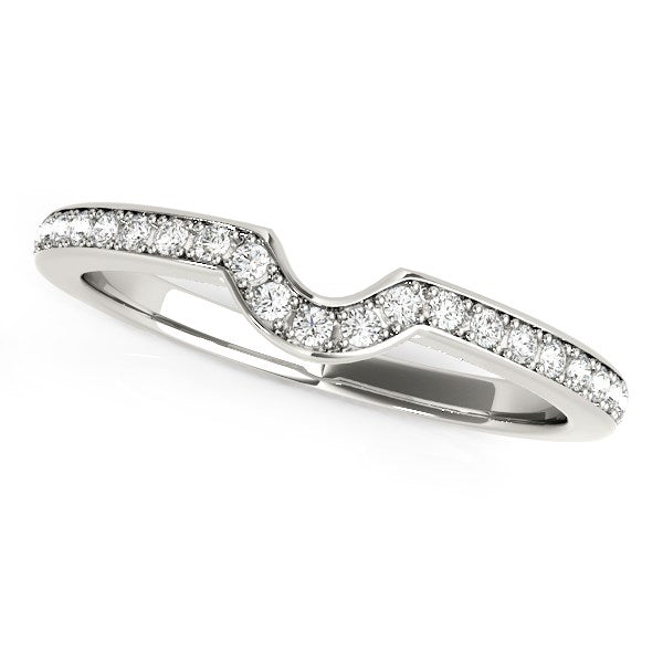 14k White Gold Modern Curved Prong Set Diamond Wedding Band (1/8 cttw) by Bids.com