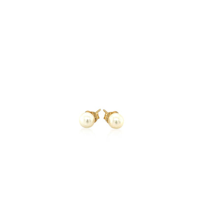 14k Yellow Gold Freshwater Cultured White Pearl Stud Earrings (4mm) - DestGlow