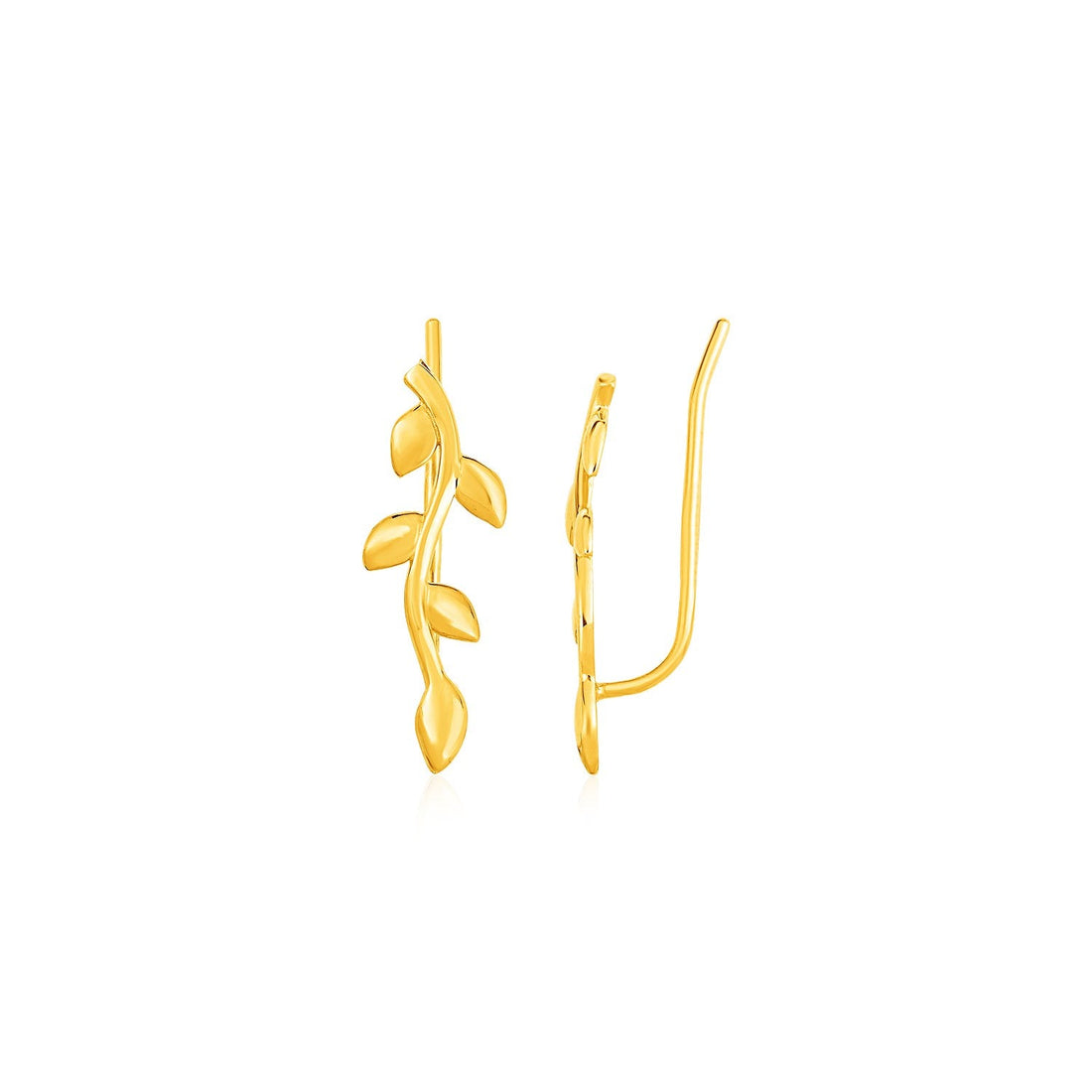 Leafy Branch Motif Climber Earrings in 14k Yellow Gold - DestGlow