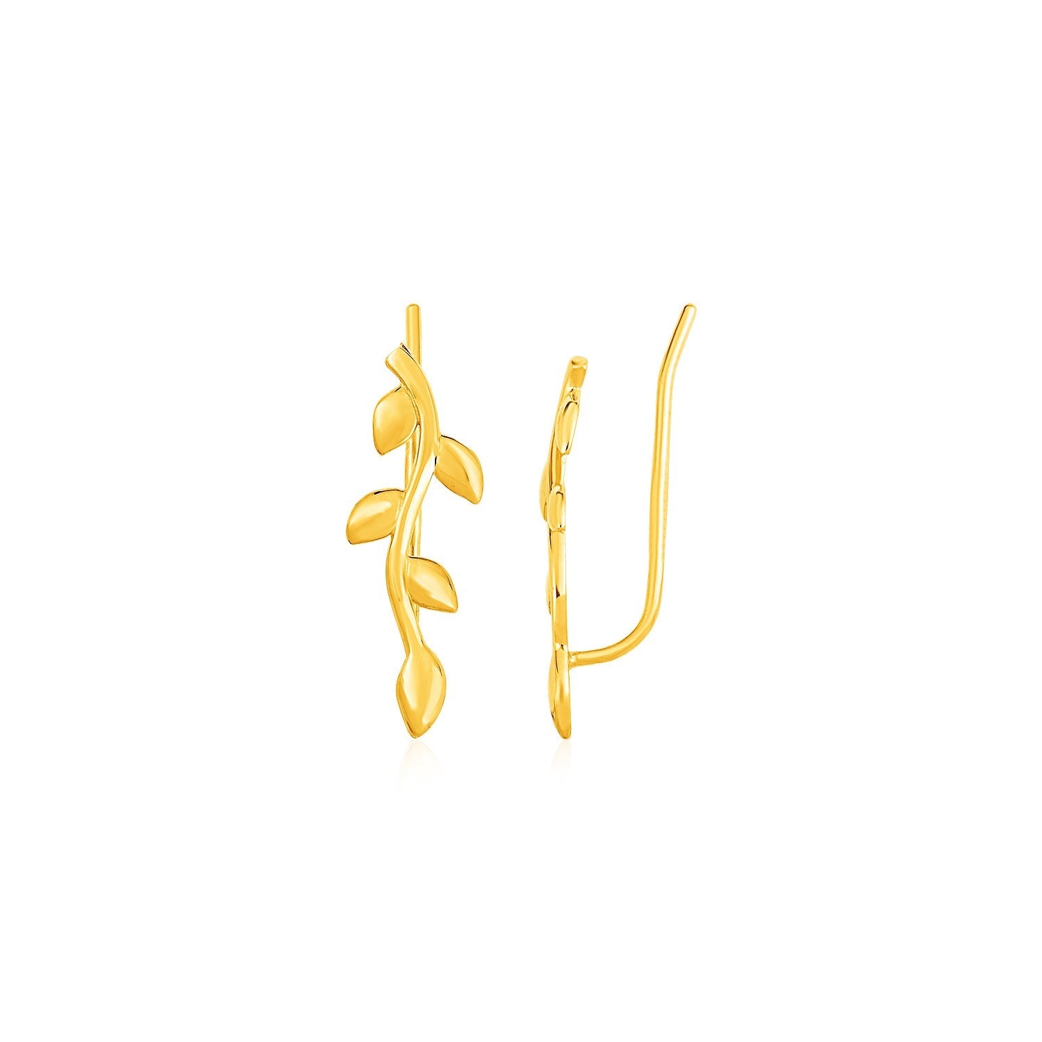 Leafy Branch Motif Climber Earrings in 14k Yellow Gold - DestGlow