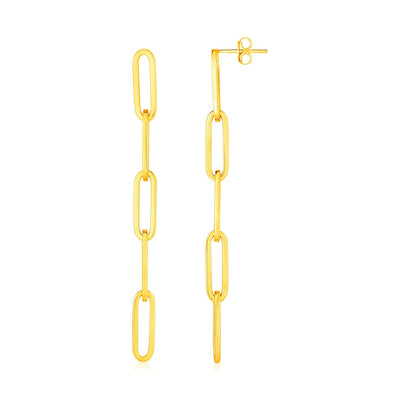 14K Yellow Gold Five Link Paperclip Chain Earrings - necklaces