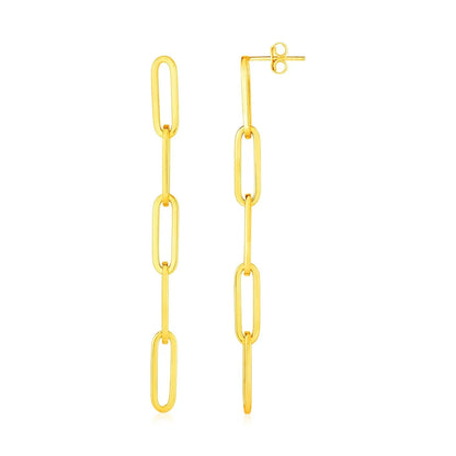 14K Yellow Gold Five Link Paperclip Chain Earrings 