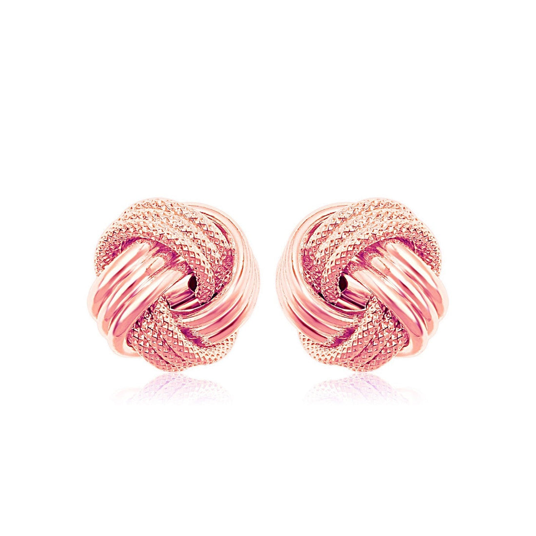14k Rose Gold Love Knot with Ridge Texture Earrings - accessories