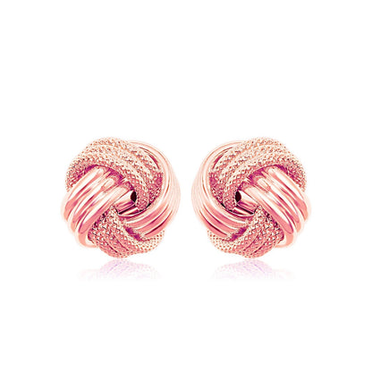 14k Rose Gold Love Knot with Ridge Texture Earrings - accessories
