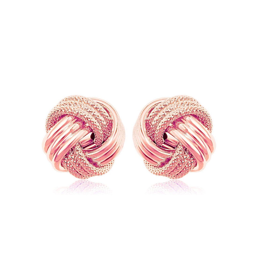 14k Rose Gold Love Knot with Ridge Texture Earrings 