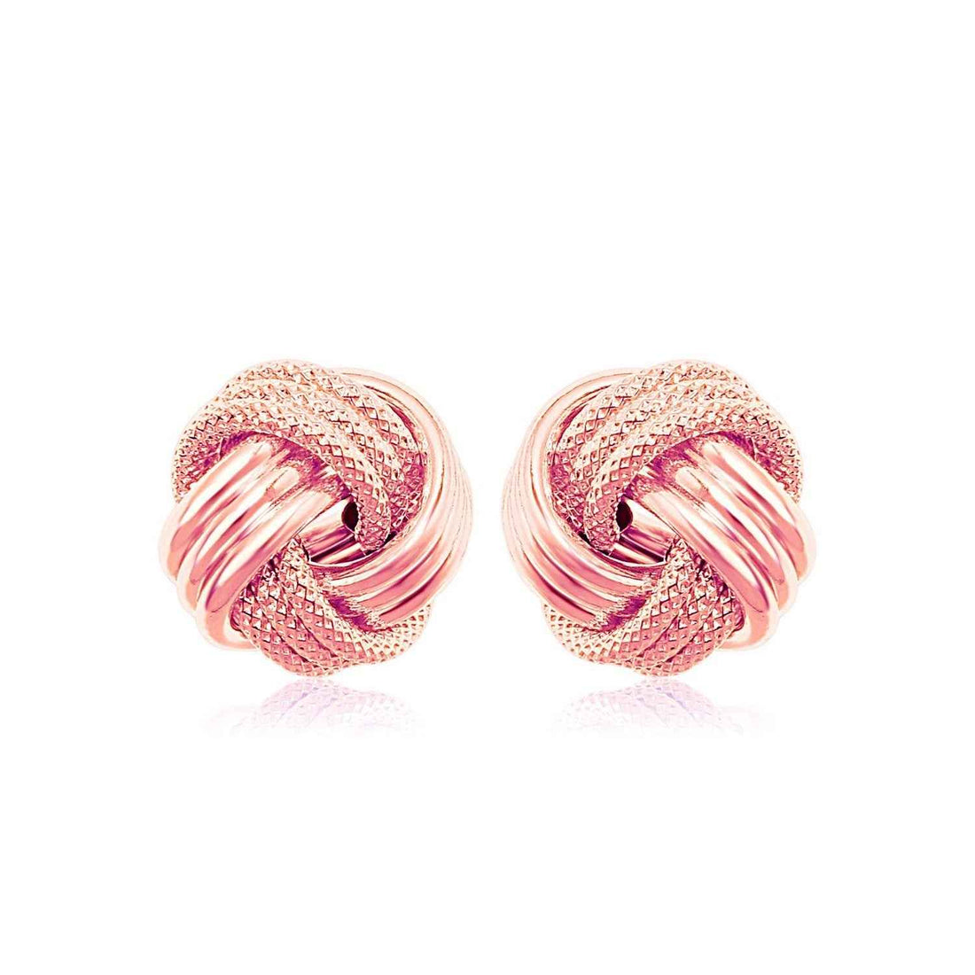 14k Rose Gold Love Knot with Ridge Texture Earrings