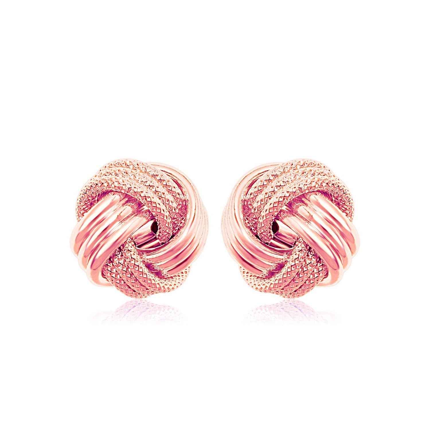 14k Rose Gold Love Knot with Ridge Texture Earrings