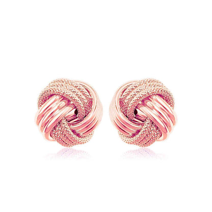 14k Rose Gold Love Knot with Ridge Texture Earrings