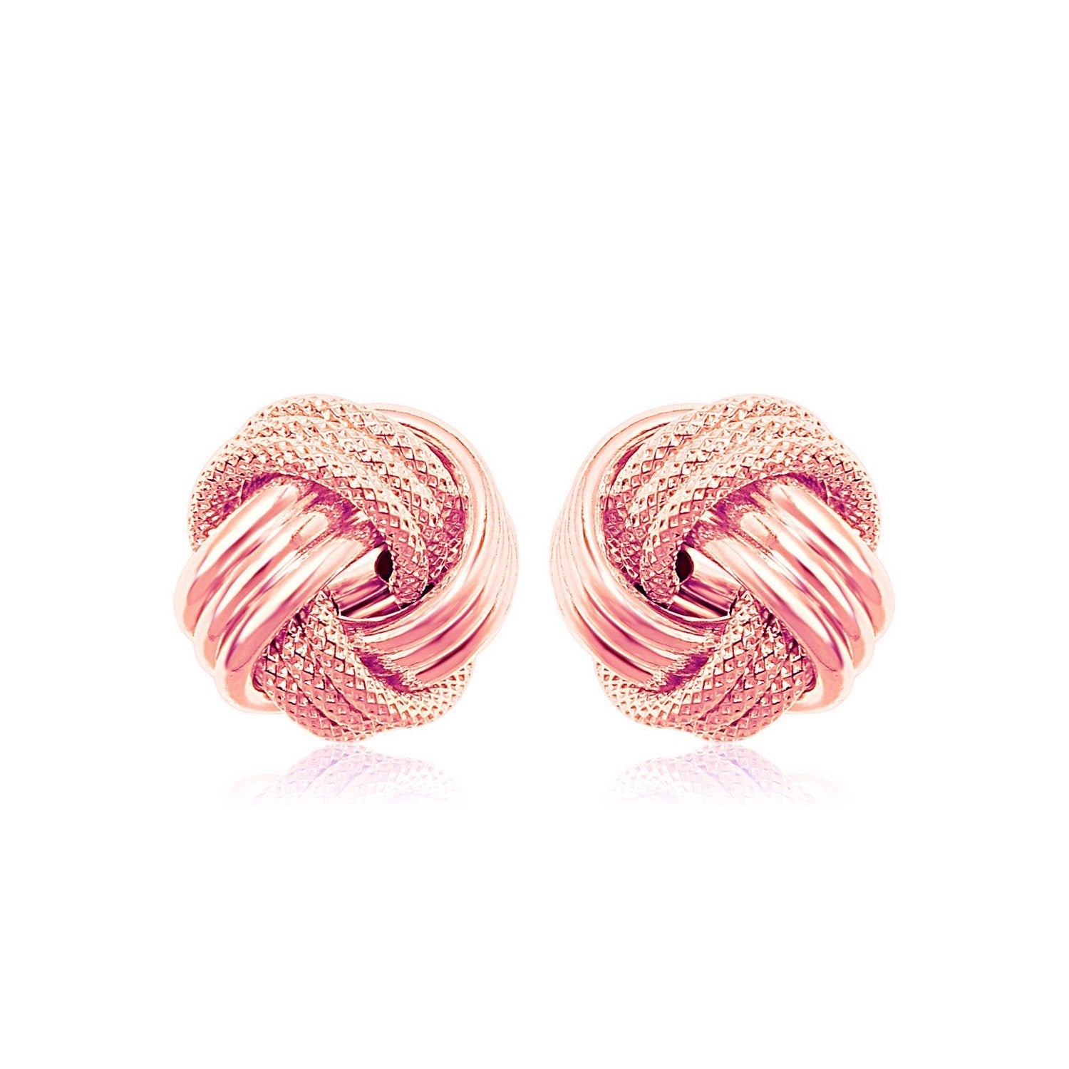 14k Rose Gold Love Knot with Ridge Texture Earrings - accessories