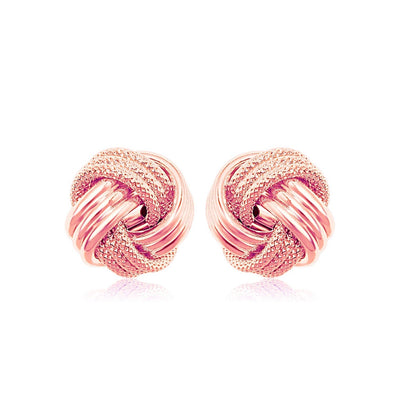 14k Rose Gold Love Knot with Ridge Texture Earrings - accessories