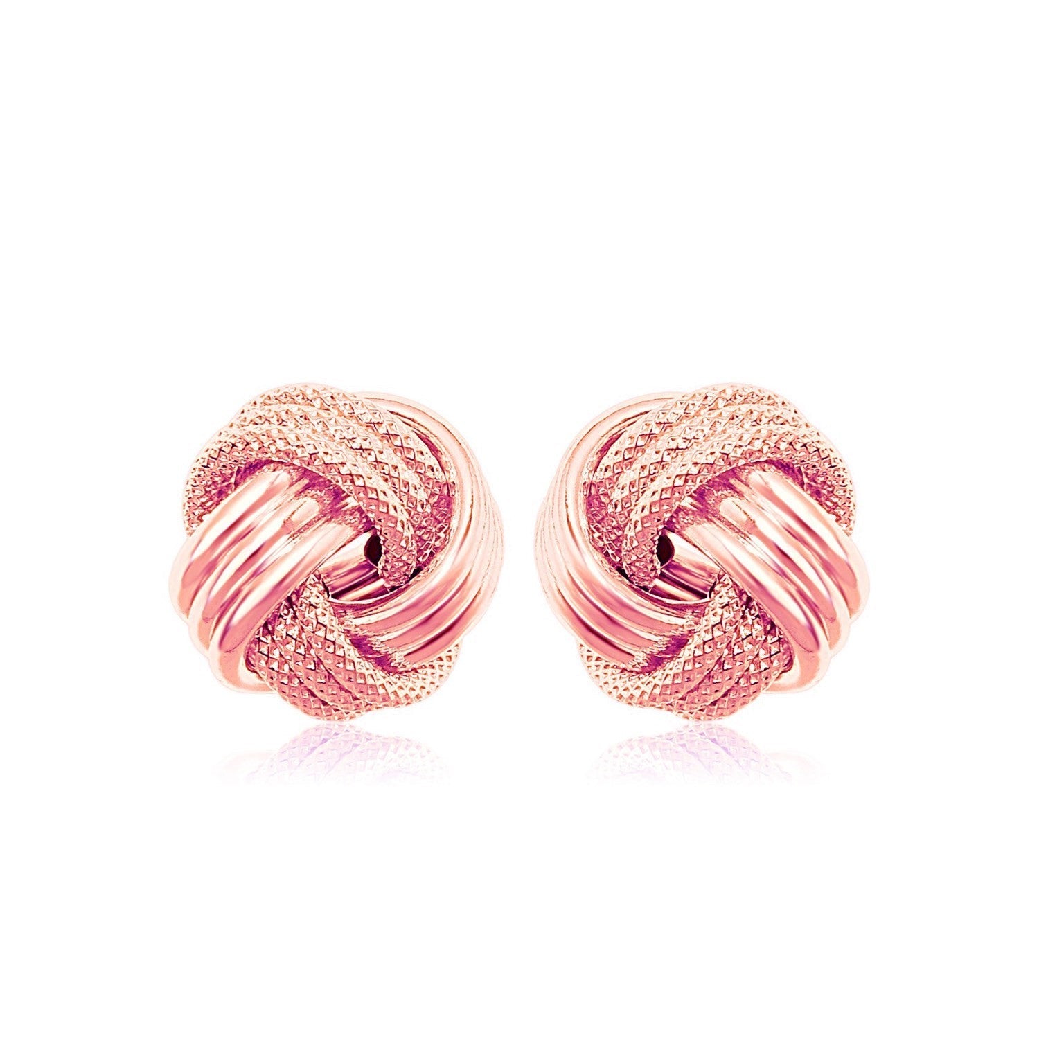 14k Rose Gold Love Knot with Ridge Texture Earrings  DestGlow