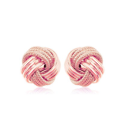 14k Rose Gold Love Knot with Ridge Texture Earrings  DestGlow