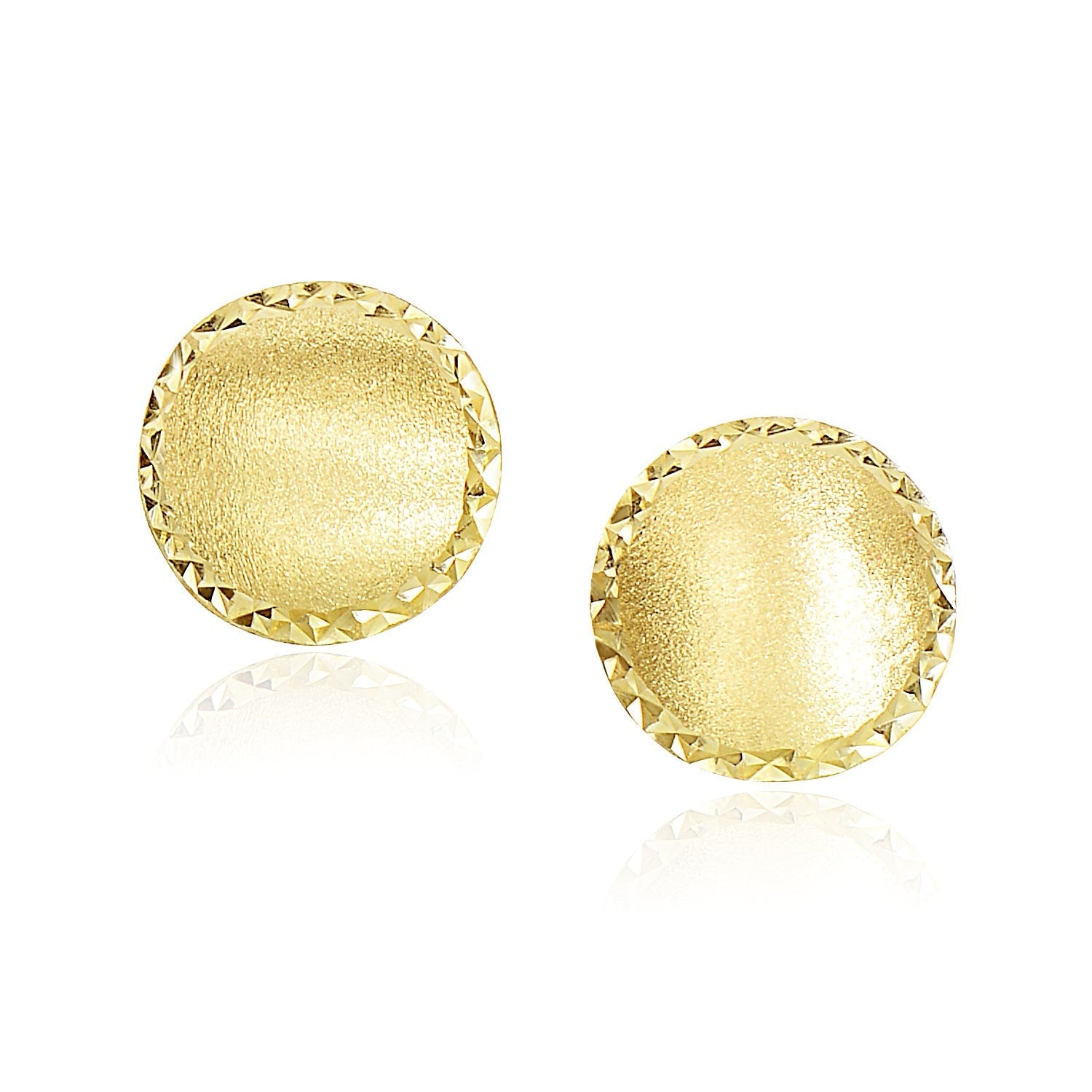 14k Yellow Gold Dome Satin Finish Earrings with Diamond Cut Edge(11.3mm) - accessories