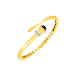 14k Yellow Gold Crossover Style Hinged Bangle Bracelet with Onyx and Diamonds - bracelets