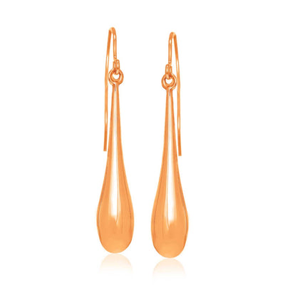 14k Rose Gold Long Polished Teardrop Dangling Earrings - accessories