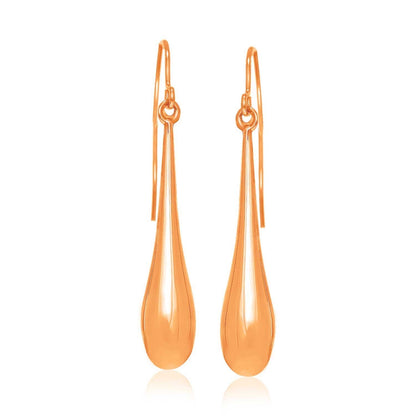 14k Rose Gold Long Polished Teardrop Dangling Earrings  DestGlow