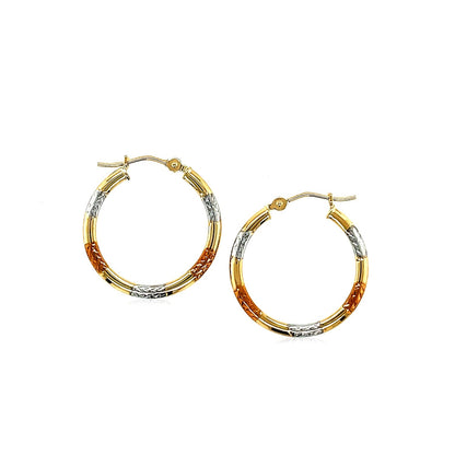 10k Tri-Color Gold Classic Hoop Earrings with Diamond Cut Details by Bids.com