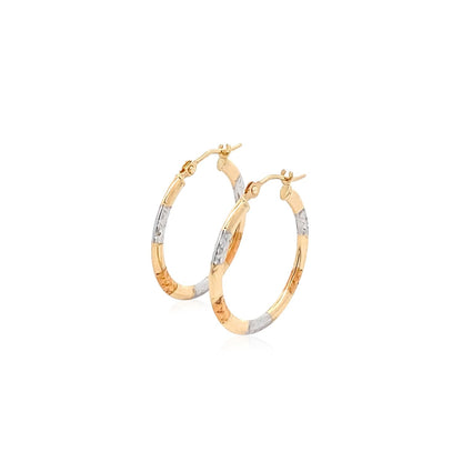 10k Tri-Color Gold Classic Hoop Earrings with Diamond Cut Details by Bids.com