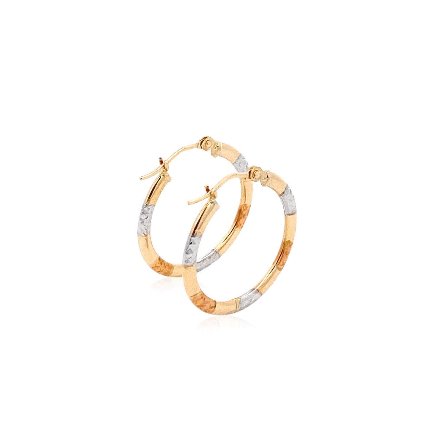 10k Tri-Color Gold Classic Hoop Earrings with Diamond Cut Details by Bids.com