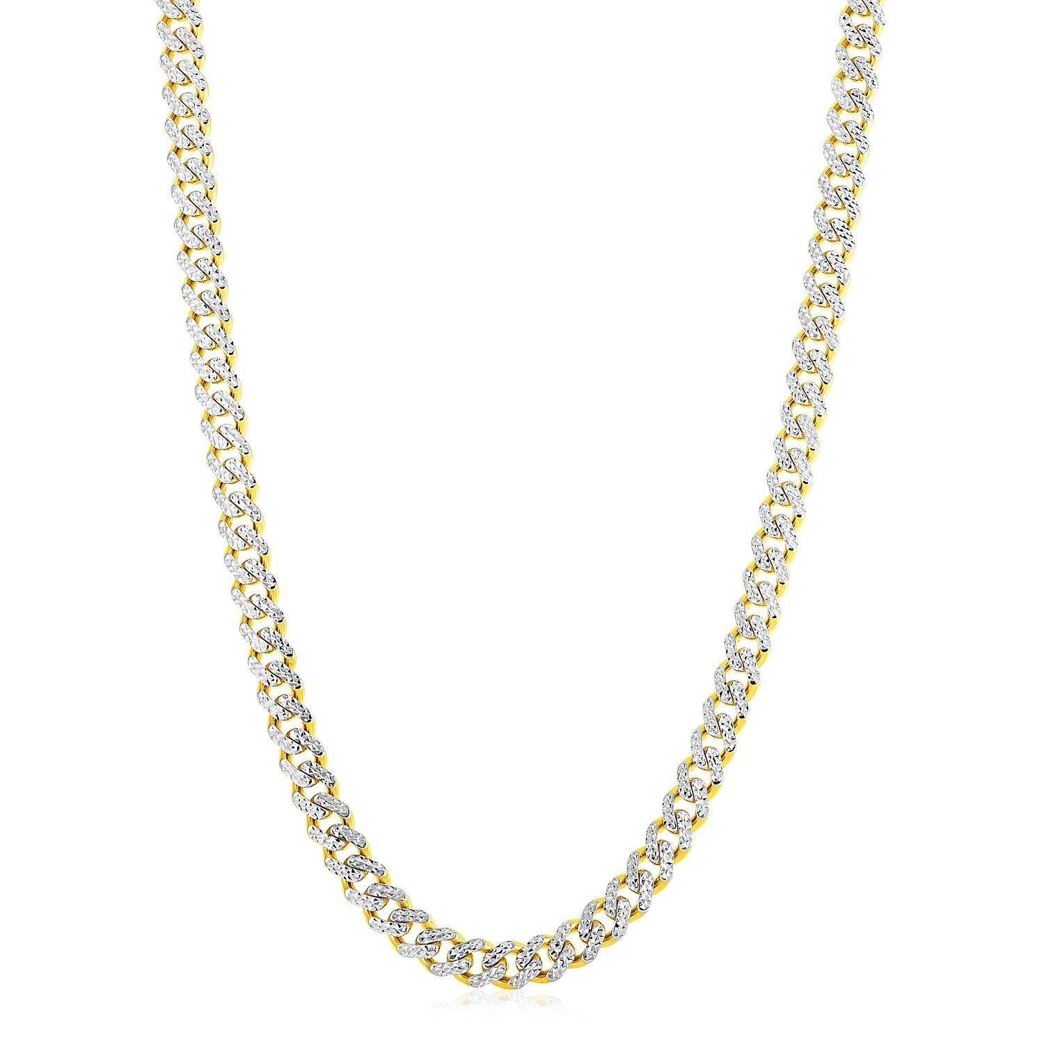 14k Yellow Gold White Pave High Polish Modern Lite Miami Cuban Chain (8.0mm) 
