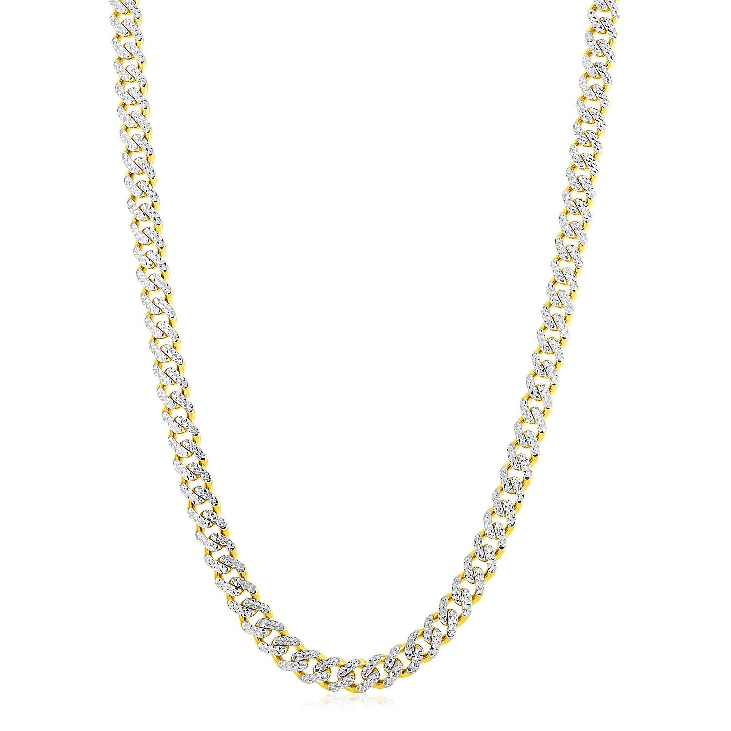 14k Yellow Gold White Pave High Polish Modern Lite Miami Cuban Chain (8.0mm) by Bids.com